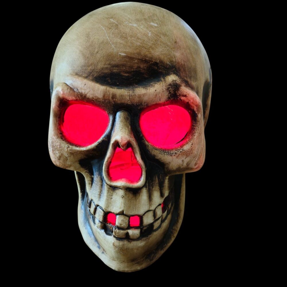 Vintage Skull Blow Mold Lighted Halloween Decoration 8x10 Inch  Indoor Outdoor